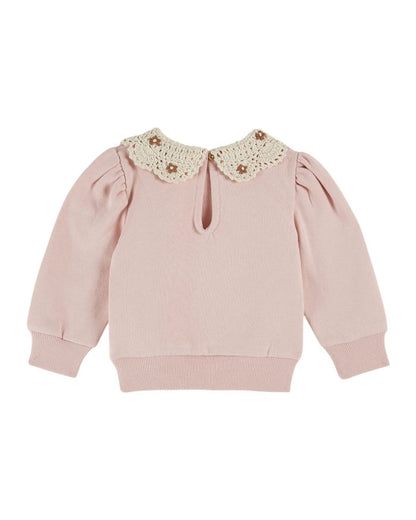 Crochet Collar Sweatshirt in Peony