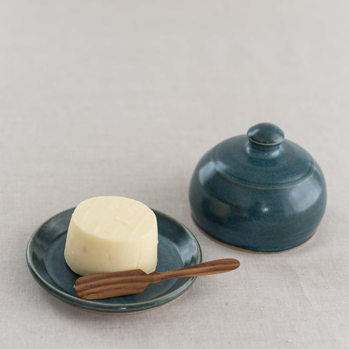 domed butter set - ceramic butter dish - stormy blue butter dish - white butter dish