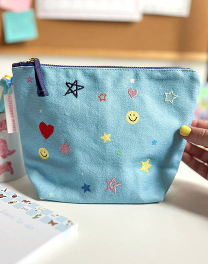 Embroidered Icons Canvas Pouch