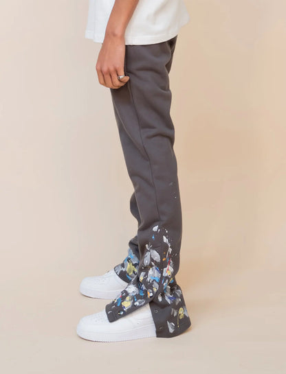 EPTM PAINT SNAP FLARED PANTS - GREY