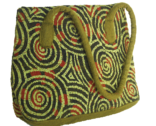 Felted Wool/Cotton Pop Art Shoulder Bag - Chartreuse Swirls One-Of-A-Kind - 
 - 1