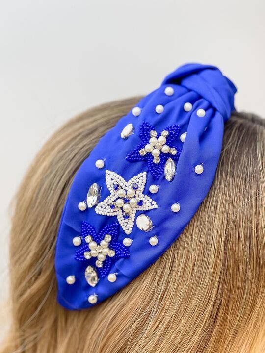 Football Game Day Star Embellished Headband - Blue & White