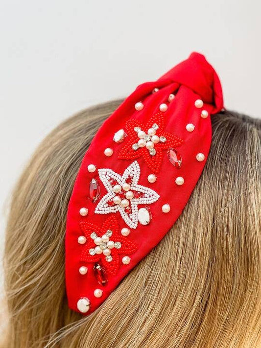 Football Game Day Star Embellished Headband - Red & White