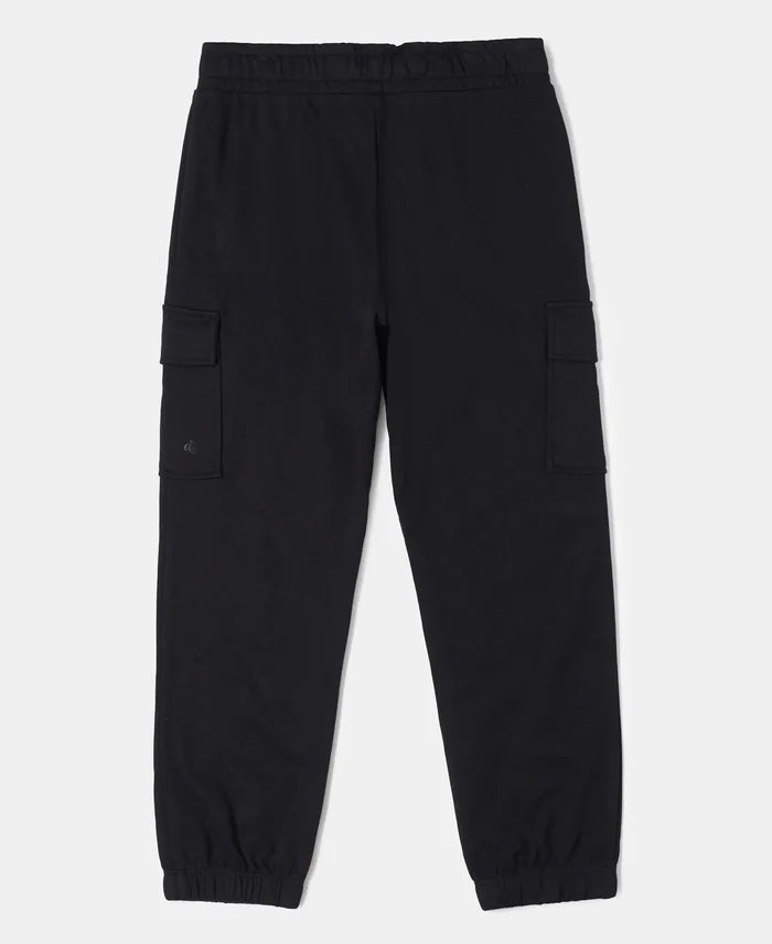 Super Combed Cotton Cargo Pants with Elasticated Hem - Black-2