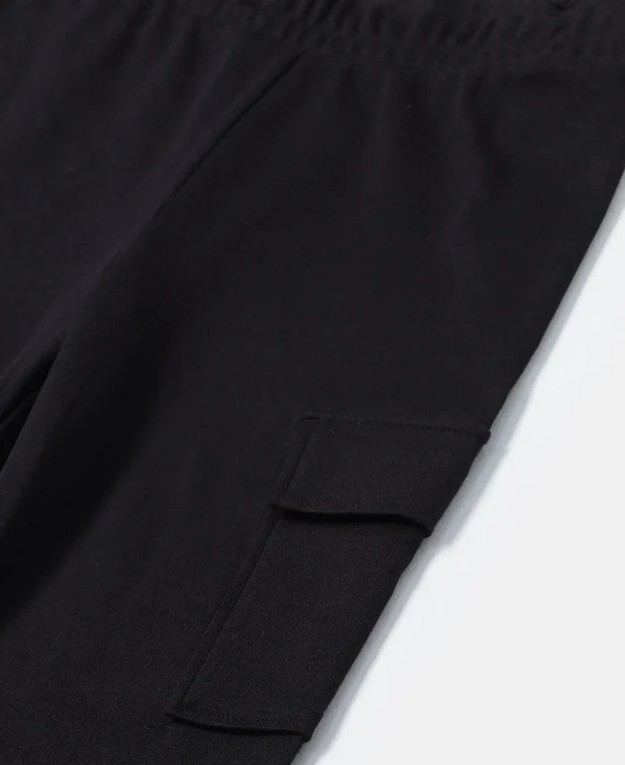Super Combed Cotton Cargo Pants with Elasticated Hem - Black-3