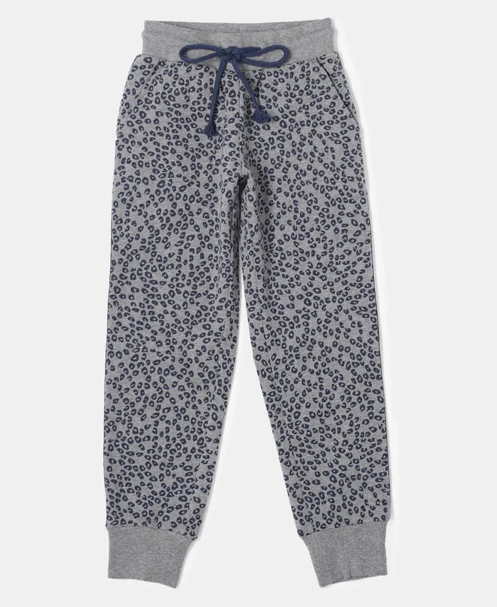 Super Combed Cotton French Terry Printed Slim Fit Joggers - Mid Grey Melange Printed-1