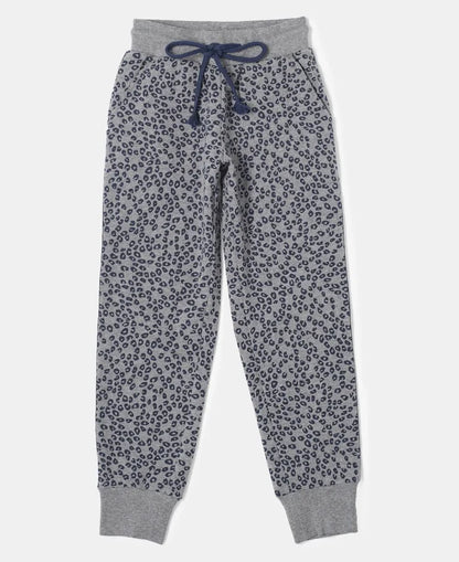 Super Combed Cotton French Terry Printed Slim Fit Joggers - Mid Grey Melange Printed-1