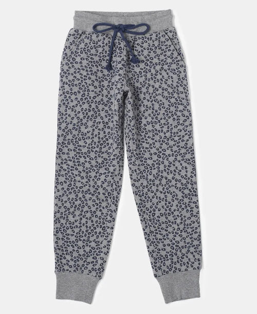 Super Combed Cotton French Terry Printed Slim Fit Joggers - Mid Grey Melange Printed-1