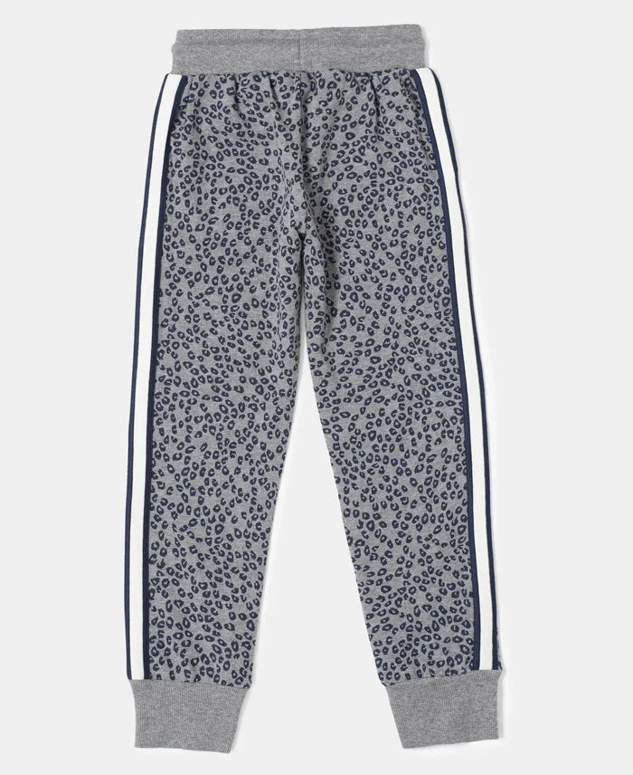 Super Combed Cotton French Terry Printed Slim Fit Joggers - Mid Grey Melange Printed-2