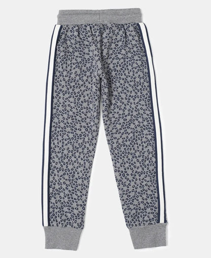 Super Combed Cotton French Terry Printed Slim Fit Joggers - Mid Grey Melange Printed-2