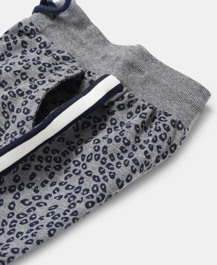 Super Combed Cotton French Terry Printed Slim Fit Joggers - Mid Grey Melange Printed-3