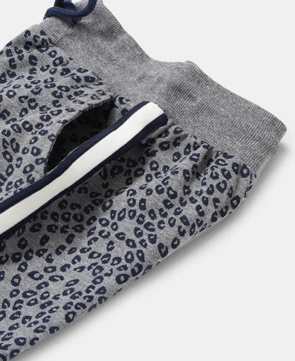 Super Combed Cotton French Terry Printed Slim Fit Joggers - Mid Grey Melange Printed-3