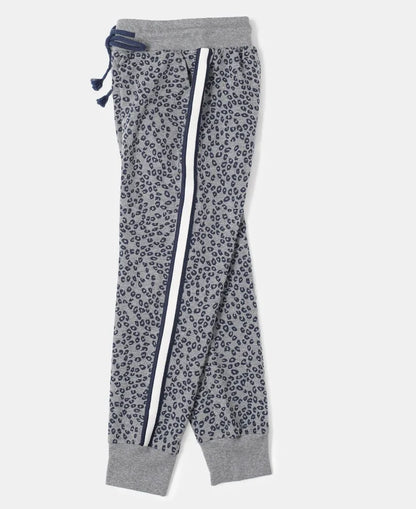 Super Combed Cotton French Terry Printed Slim Fit Joggers - Mid Grey Melange Printed-5