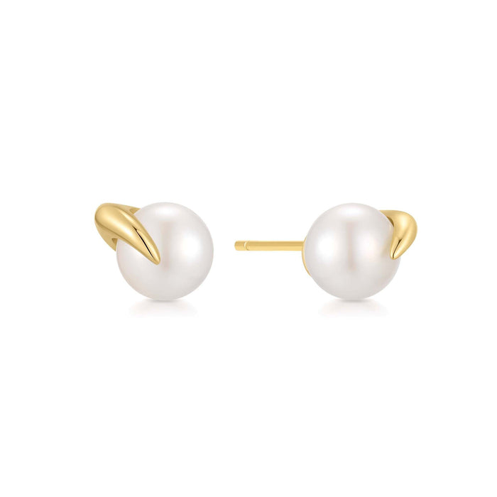 Gold Pearl Claw Stud Earrings