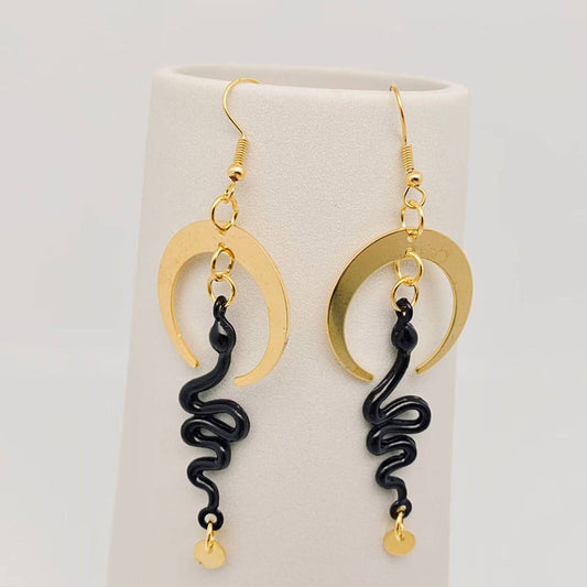Gothic Snake Earrings Golden Bend Moon Earrings - GT/MS