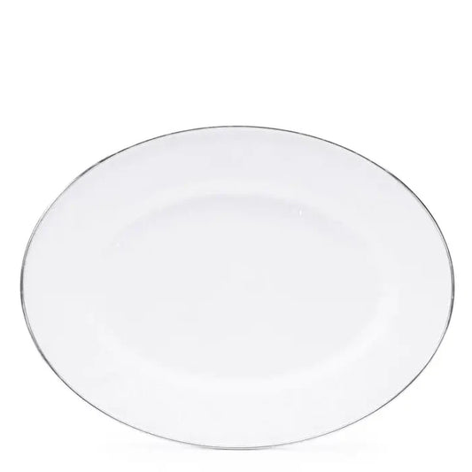 Oval enamel serving tray on white background
