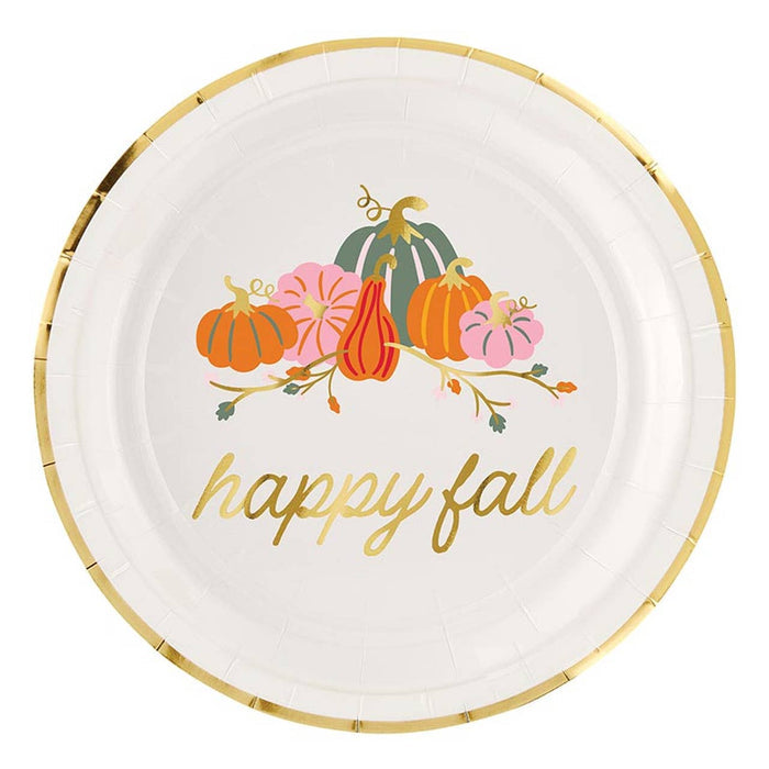 Happy Fall Foil Round Paper Plates - 8ct