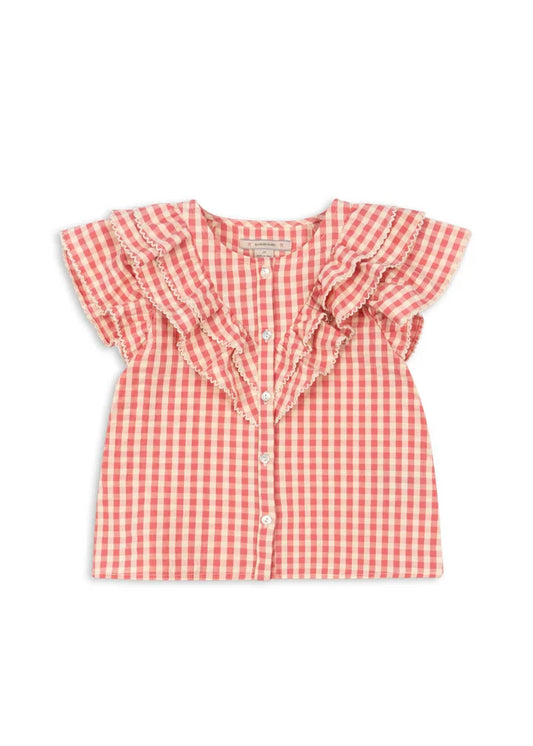 Kim Frill SS Shirt in Flamingo Plum Check
