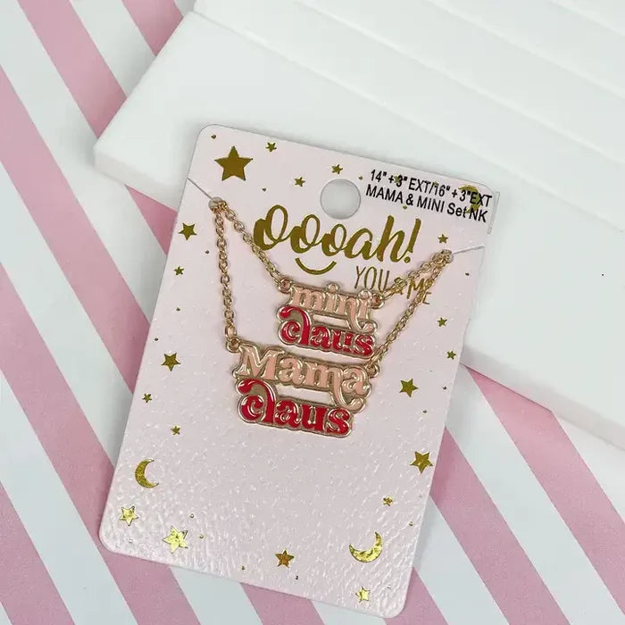 'Mama Claus' & 'Mini Claus' Necklace Set