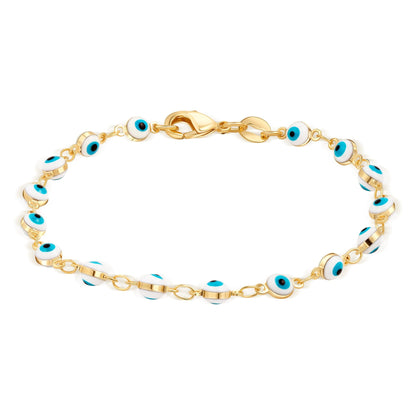 18k Gold Plated Blue and White Evil Eye Bracelet
