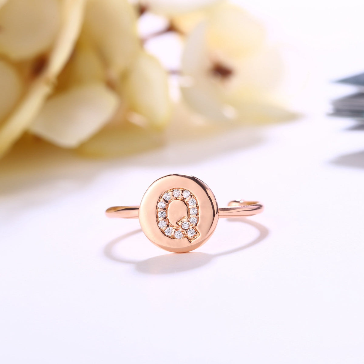 18K Rose Gold Plated Adjustable Monogram Ring