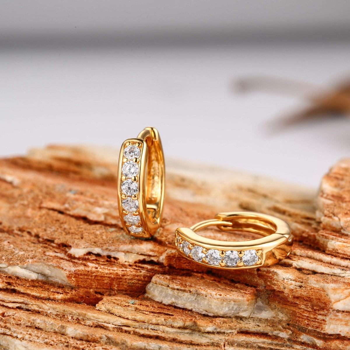 18K Gold Plated Round Cut Crystal Huggie Earrings