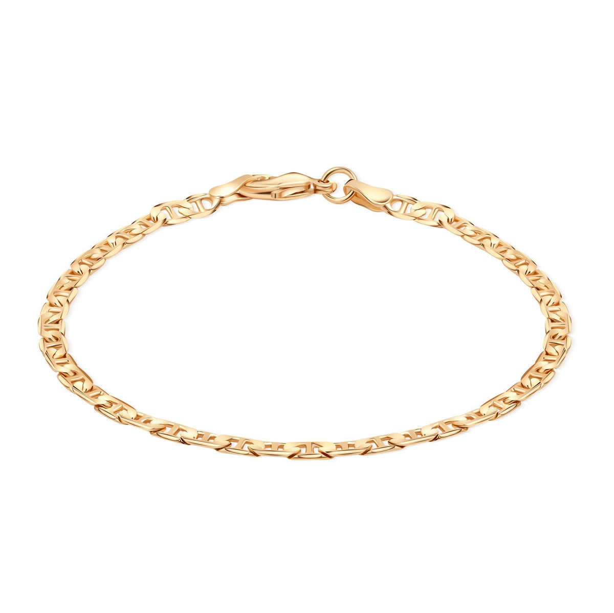 Barzel 18K Gold Plated Flat Mariner / Marina Link Gold Chain Bracelet - Made In Brazil