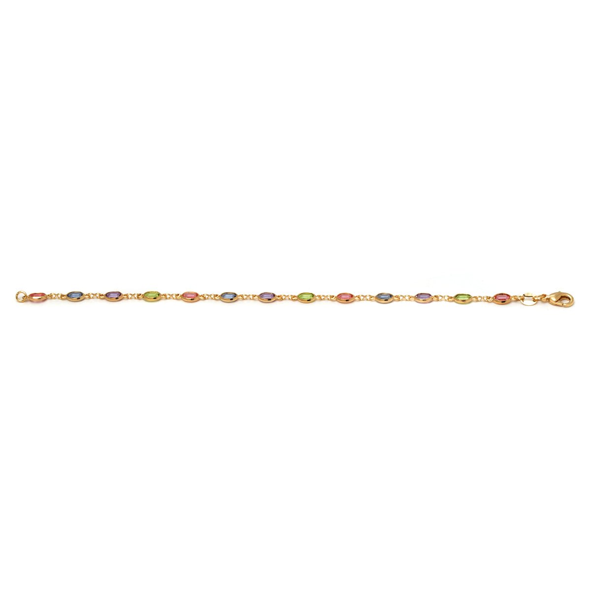 18k Gold Plated Lite Multi Colored Oval Crystal Bracelet
