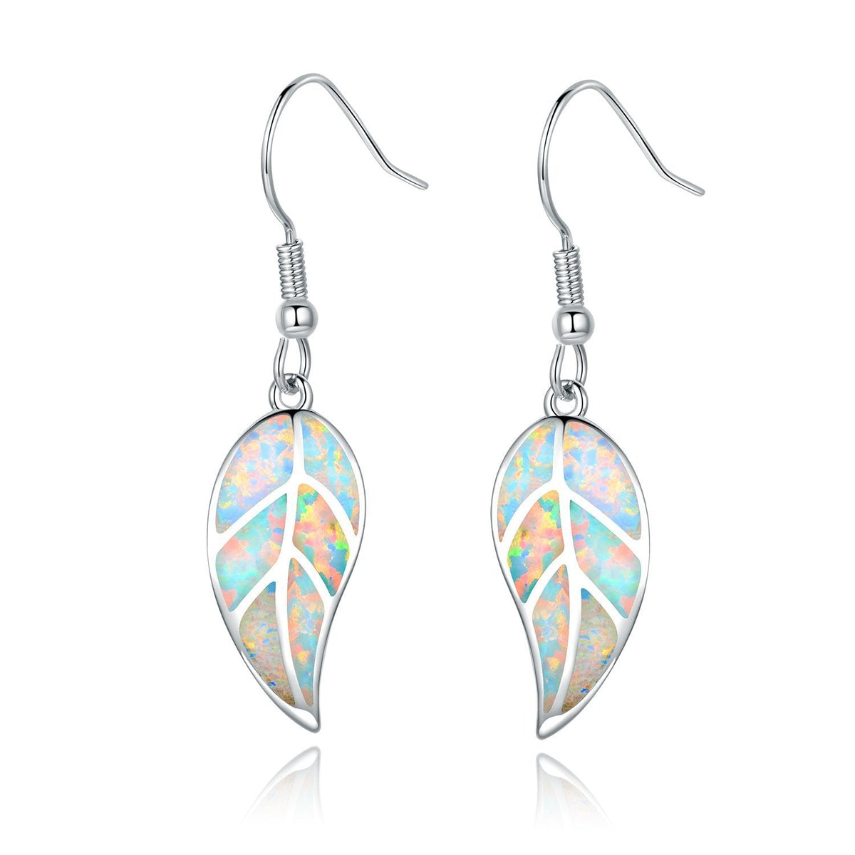 18K Rose Gold Plated Opal Leaf Dangling Earrings