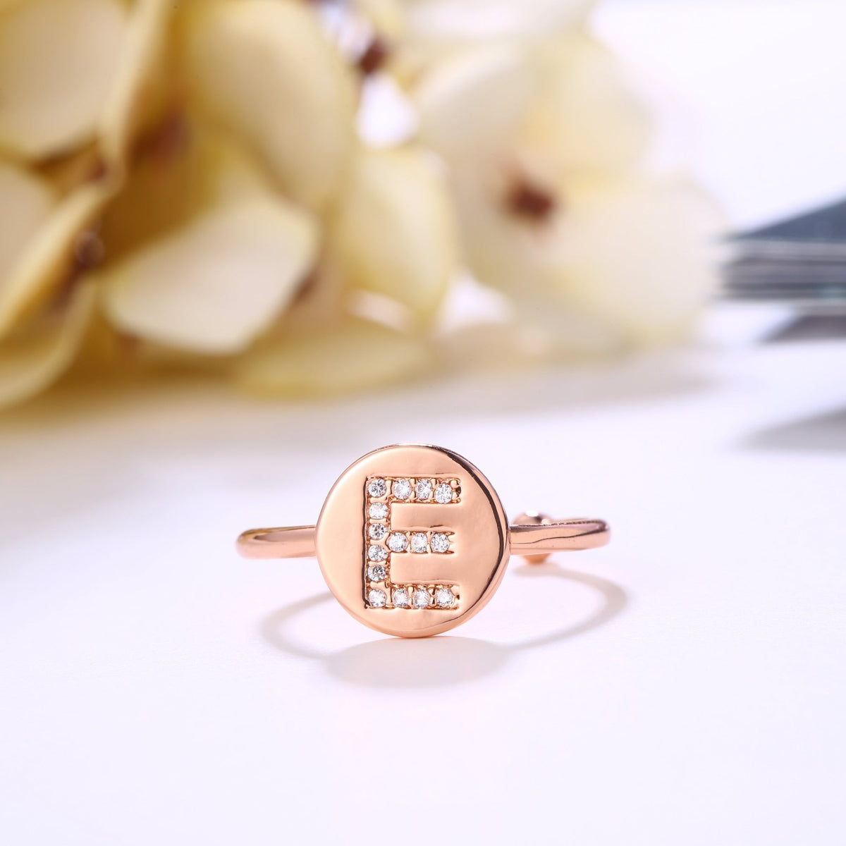 18K Rose Gold Plated Adjustable Monogram Ring