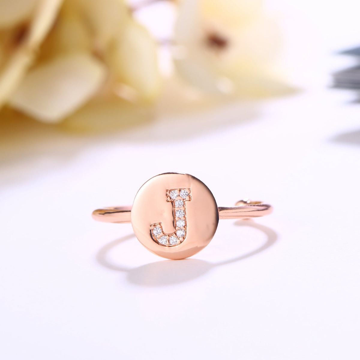 18K Rose Gold Plated Adjustable Monogram Ring