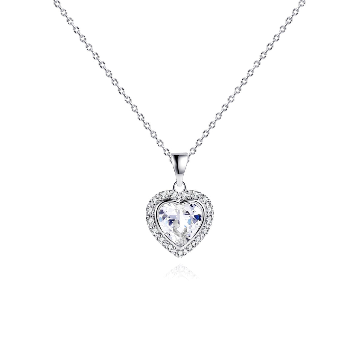 18K White Gold Plated Crystal Heart Necklace
