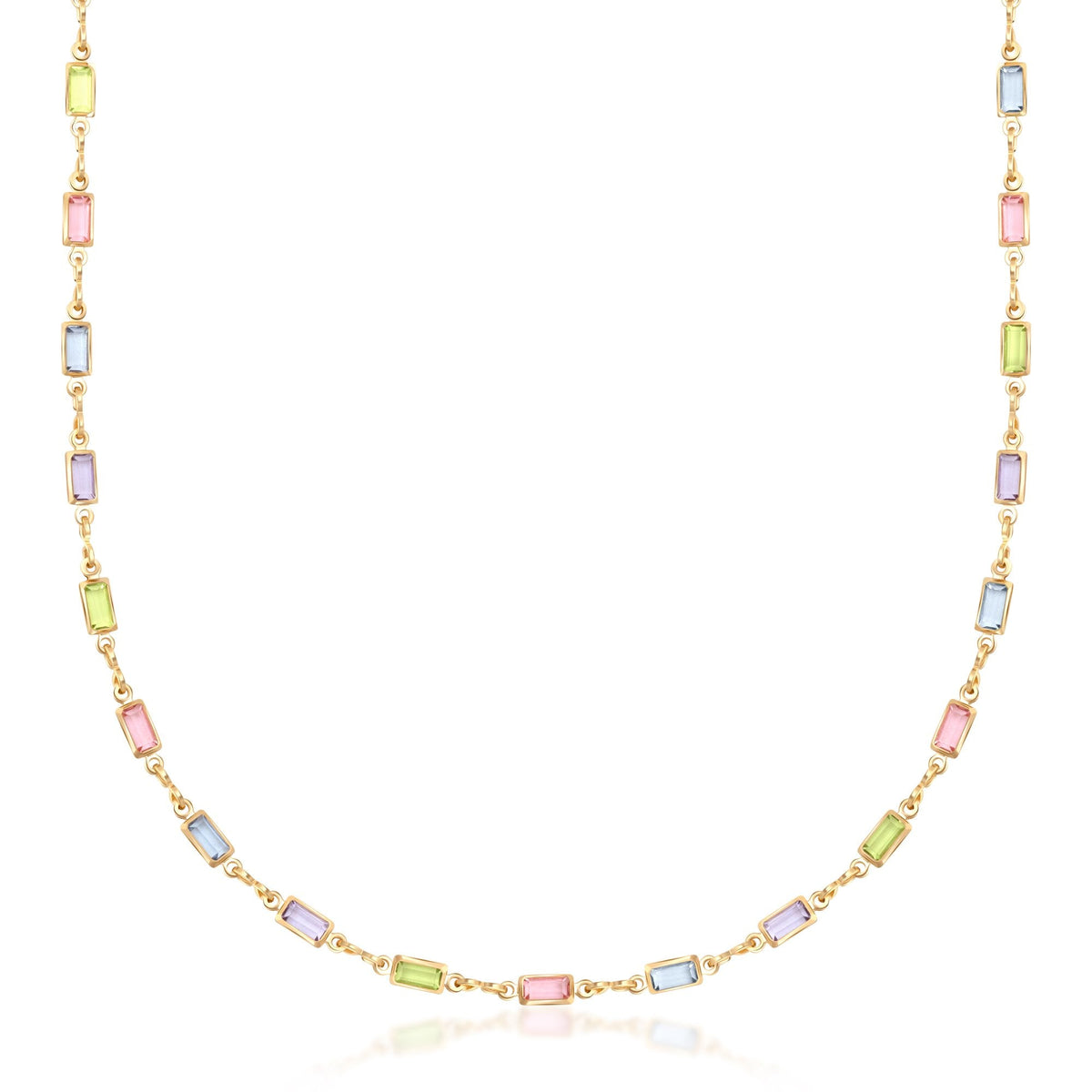 Barzel 18K Gold Plated Multi Stone Crystal Baguette Necklace for Women - Made In Brazil