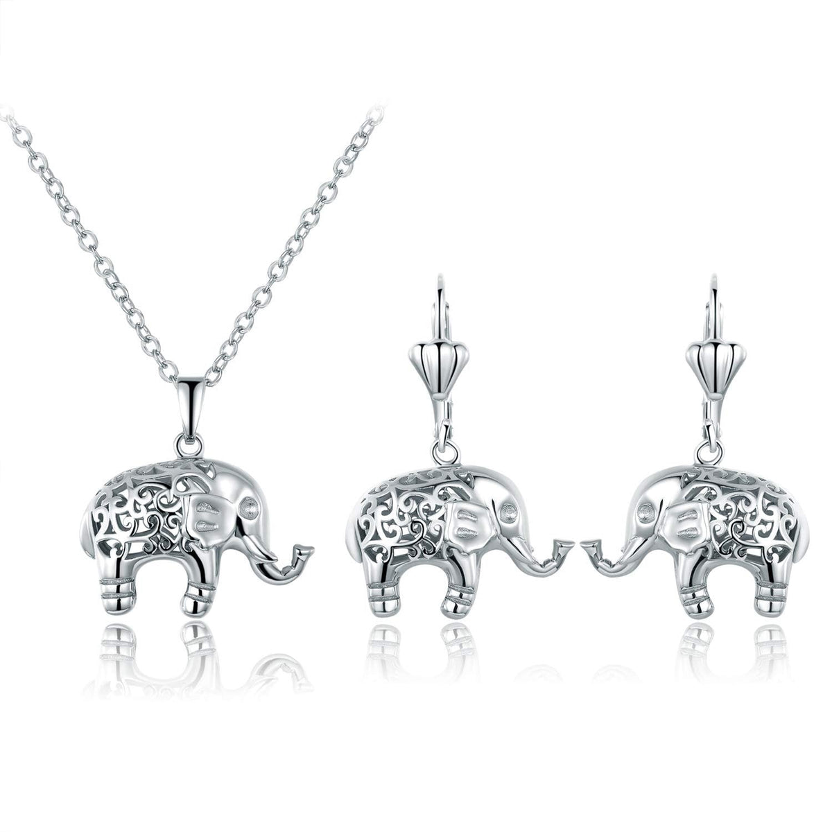 18K Gold Plated Good Luck Elephant Necklace and Earring Set