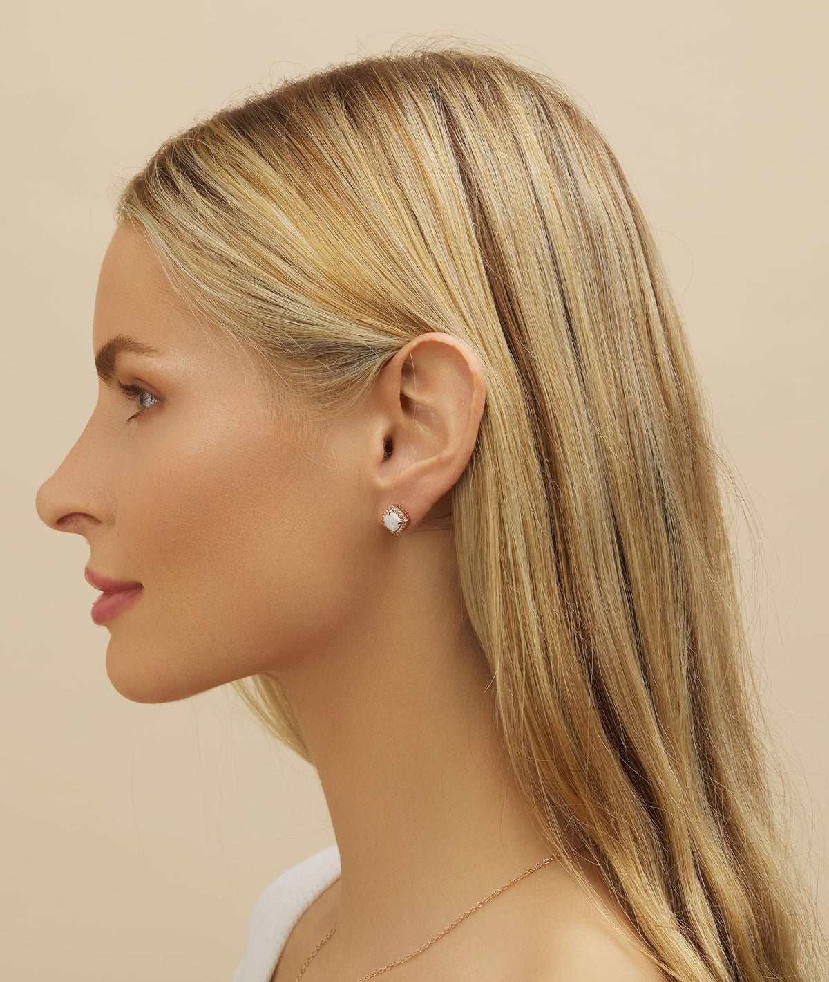 18K White Gold Plated Opal Stud Earrings
