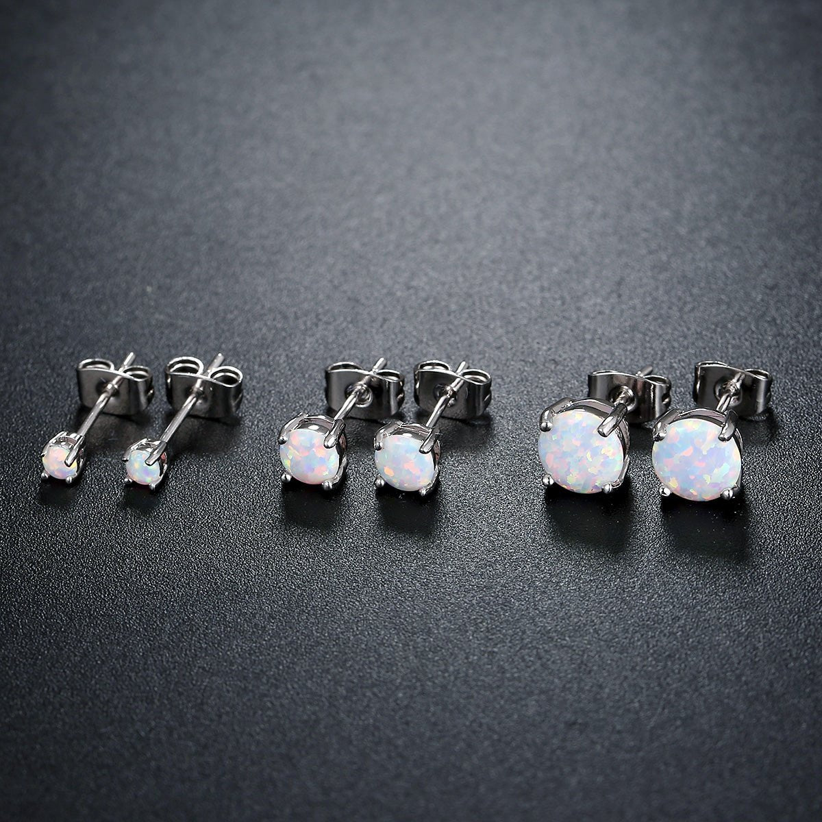18K White Gold Plated Fire Opal Stud Earrings - 3pc Set