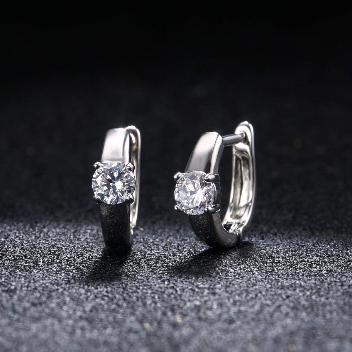 18K White Gold Plated Single Stone Huggie Earring