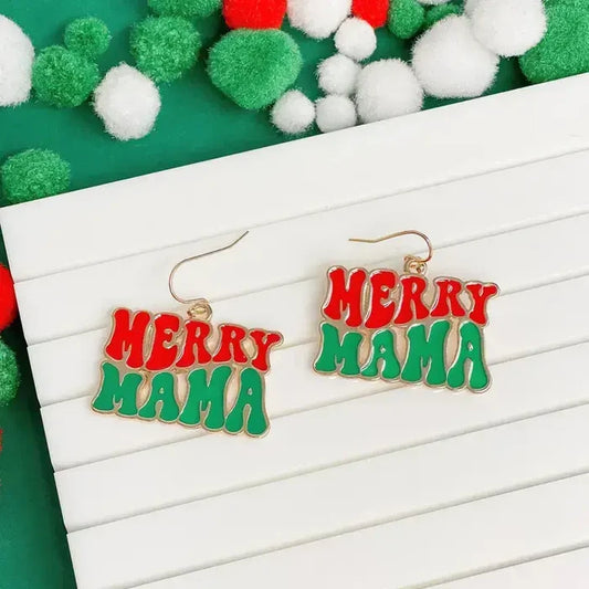 'Merry Mama' Enamel Dangle Earrings