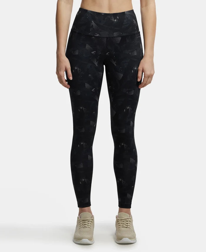Microfiber Elastane Performance 7/8th Leggings with Broadwaistband & Back Pocket - Black print-1