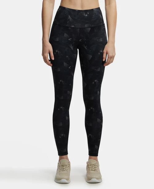 Microfiber Elastane Performance 7/8th Leggings with Broadwaistband & Back Pocket - Black print-1