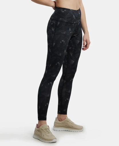 Microfiber Elastane Performance 7/8th Leggings with Broadwaistband & Back Pocket - Black print-2
