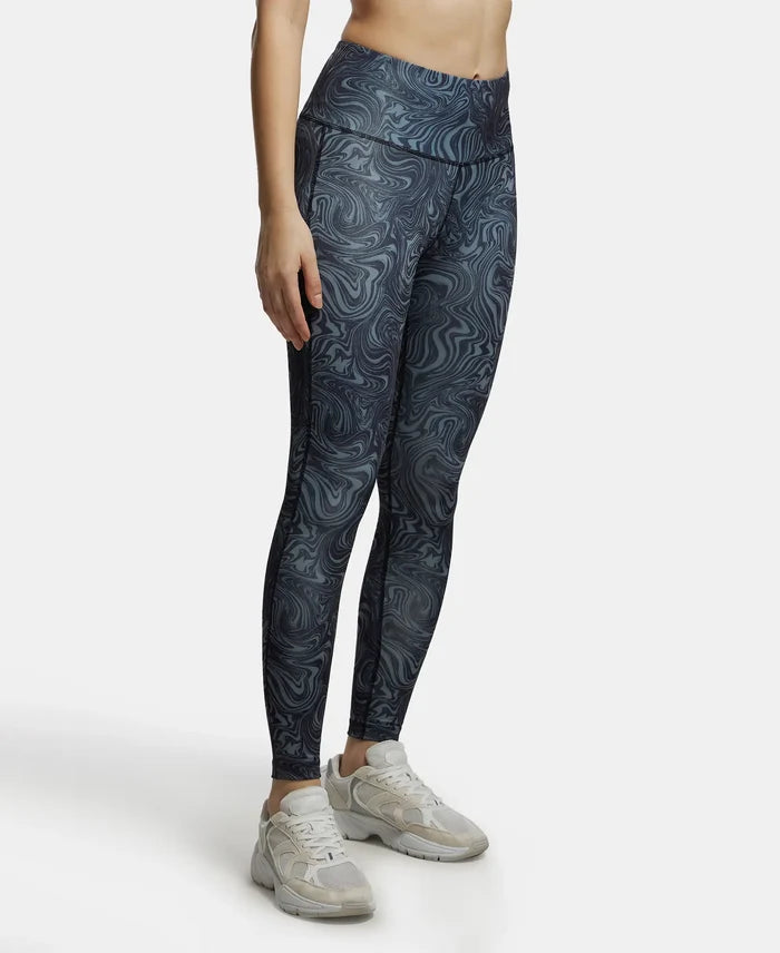 Microfiber Elastane Performance 7/8th Leggings with Broadwaistband & Back Pocket - Black Printed-2