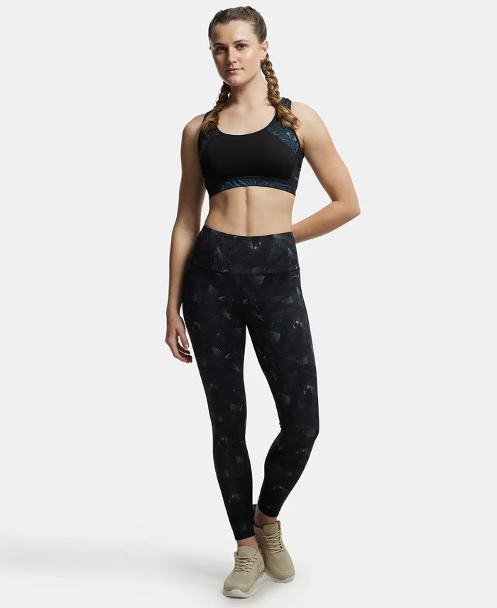 Microfiber Elastane Performance 7/8th Leggings with Broadwaistband & Back Pocket - Black print-4
