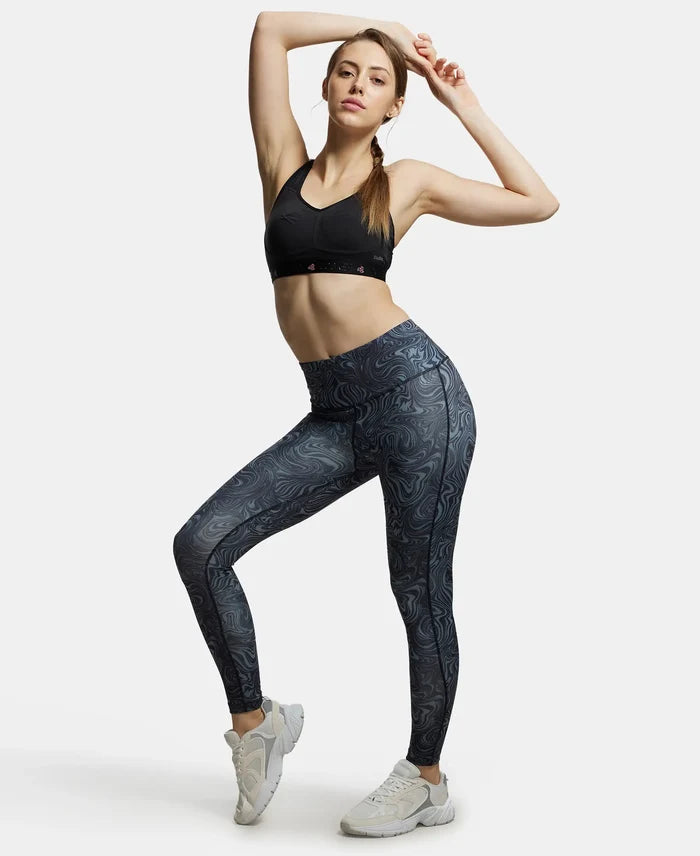 Microfiber Elastane Performance 7/8th Leggings with Broadwaistband & Back Pocket - Black Printed-6