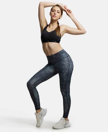 Microfiber Elastane Performance 7/8th Leggings with Broadwaistband & Back Pocket - Black Printed-6