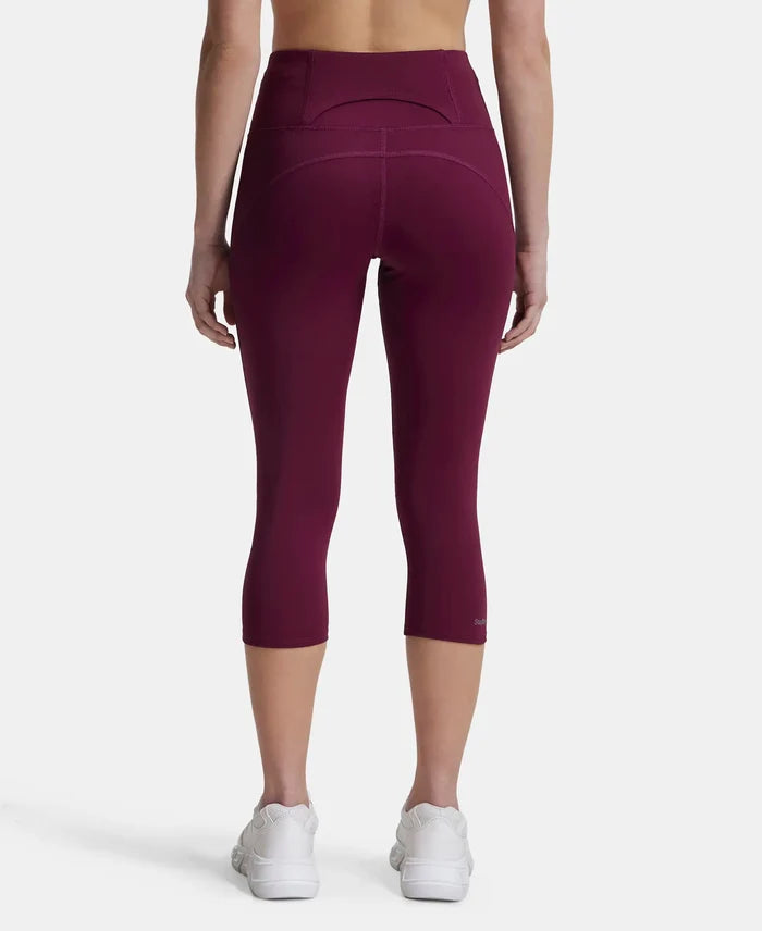 Microfiber Elastane Slim Fit Capri with Back Waistband Pocket - Grape Wine-3