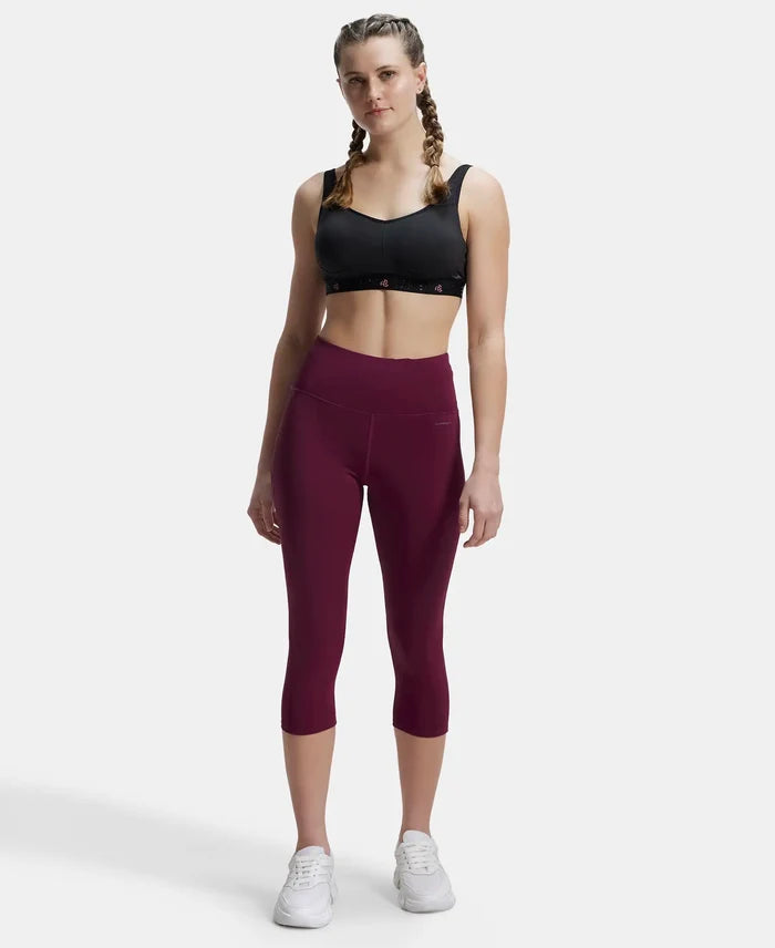 Microfiber Elastane Slim Fit Capri with Back Waistband Pocket - Grape Wine-4