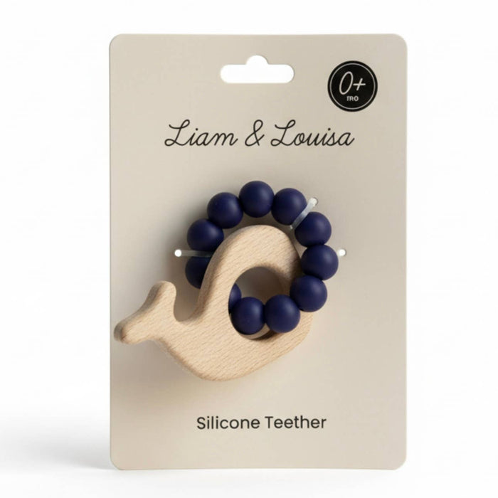 Navy Blue Whale Silicone & Beechwood Teether