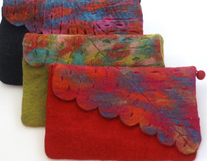 Nuno Felted Wool Leaf Clutch Bag One-Of-A-Kind Handmade - 
 - 1