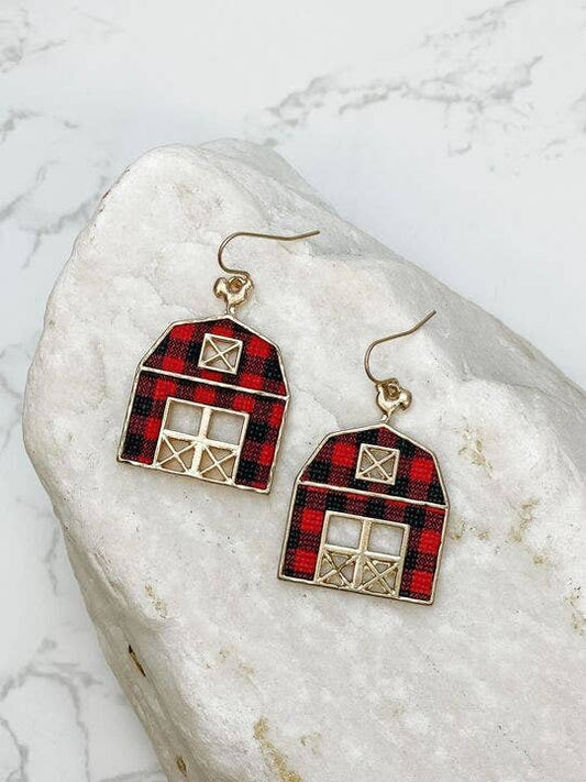 Red Buffalo Check Barn Dangle Earrings